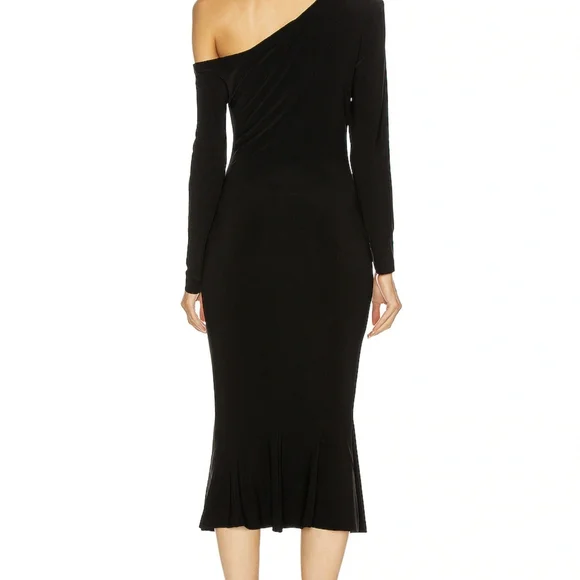 Norma Kamali Black Norma KamaliLong Sleeve Drop Shoulder Fishtail Dress - Picture 2 of 12